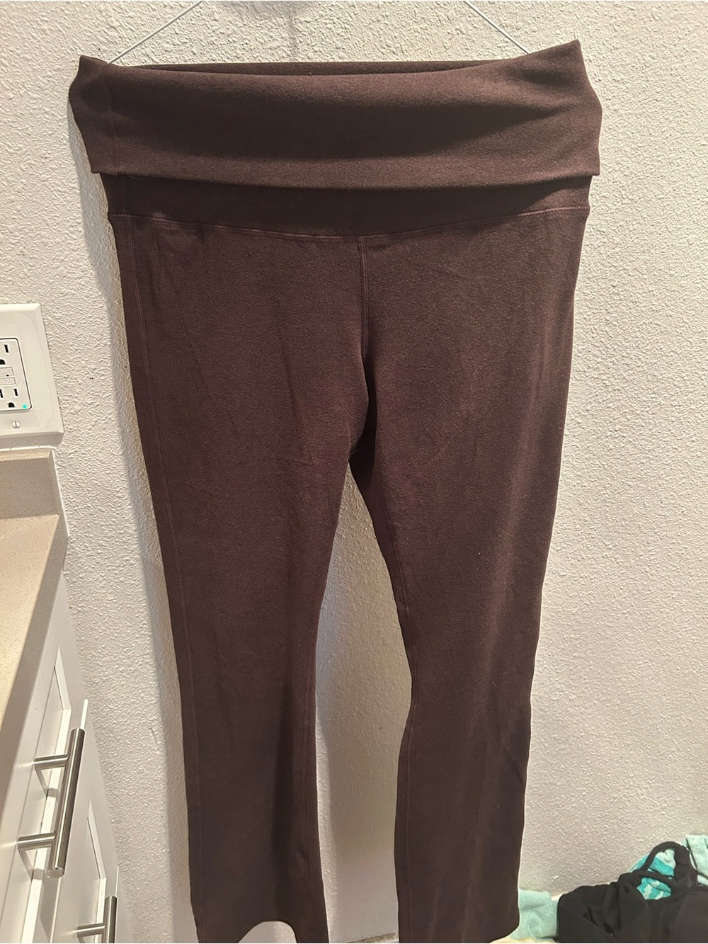 Women's Fold-Over Waist Brown Yoga Leggings